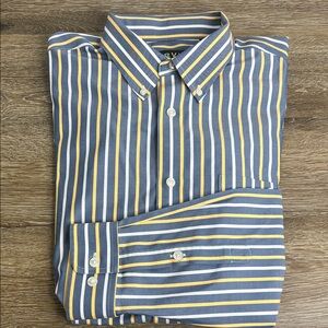 Orvis Striped Button-Down Shirt | Blue, White & Yellow | 100% Cotton | Men’s XL
